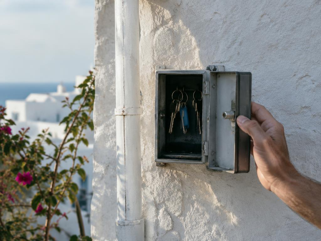 A key safe on a whitewashed wall